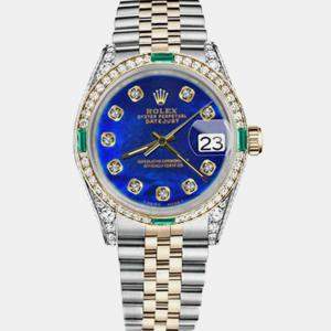 Rolex Customised Blue MOP Diamond 18K Yellow Gold Stainless Steel Datejust 16013 Automatic Men's Wristwatch 36mm