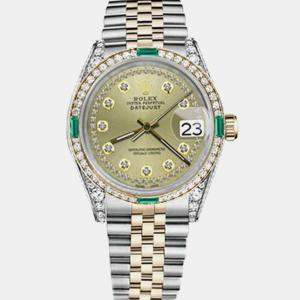Rolex Customised Champagne Diamond 18K Yellow Gold Stainless Steel Datejust 16013 Automatic Men's Wristwatch 36mm