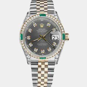 Rolex Customised Grey Diamond 18K Yellow Gold Stainless Steel Datejust 16013 Automatic Men's Wristwatch 36mm