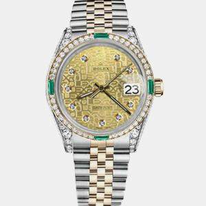 Rolex Customised Champagne Diamond 18K Yellow Gold Stainless Steel Datejust 16013 Automatic Men's Wristwatch 36mm