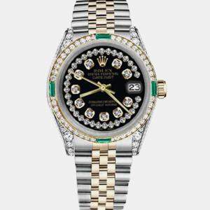 Rolex Customised Black Diamond 18K Yellow Gold Stainless Steel Datejust 16013 Automatic Men's Wristwatch 36mm