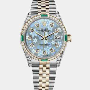 Rolex Customised Ice Blue Diamond 18K Yellow Gold Stainless Steel Datejust 16013 Automatic Men's Wristwatch 36mm