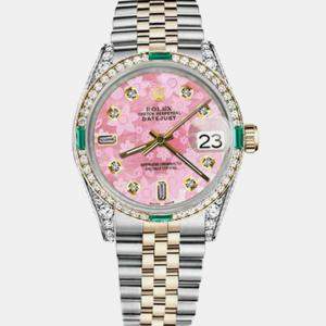 Rolex Customised Pink Diamond 18K Yellow Gold Stainless Steel Datejust 16013 Automatic Men's Wristwatch 36mm