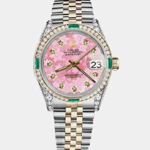 Rolex Customised Pink Diamond 18K Yellow Gold Stainless Steel Datejust 16013 Automatic Men's Wristwatch 36mm