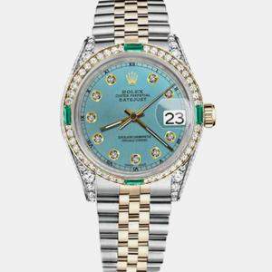 Rolex Customised Ice Blue Diamond 18K Yellow Gold Stainless Steel Datejust 16013 Automatic Men's Wristwatch 36mm