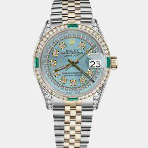 Rolex Customised Ice Blue Diamond 18K Yellow Gold Stainless Steel Datejust 16013 Automatic Men's Wristwatch 36mm