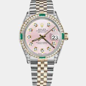 Rolex Customised Pink Diamond 18K Yellow Gold Stainless Steel Datejust 16013 Automatic Men's Wristwatch 36mm