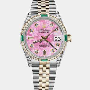 Rolex Customised Pink MOP Diamond 18K Yellow Gold Stainless Steel Datejust 16013 Automatic Men's Wristwatch 36mm