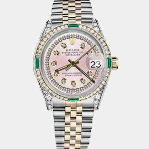 Rolex Customised Pink Diamond 18K Yellow Gold Stainless Steel Datejust 16013 Automatic Men's Wristwatch 36mm