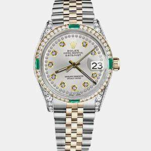 Rolex Customised Silver Diamond 18K Yellow Gold Stainless Steel Datejust 16013 Automatic Men's Wristwatch 36mm