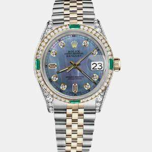 Rolex Customised Tahitian MOP Diamond 18K Yellow Gold Stainless Steel Datejust 16013 Automatic Men's Wristwatch 36mm