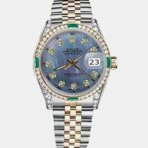 Rolex Customised Tahitian MOP Diamond 18K Yellow Gold Stainless Steel Datejust 16013 Automatic Men's Wristwatch 36mm