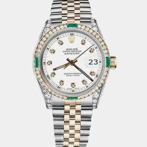 Rolex Customised White Diamond 18K Yellow Gold Stainless Steel Datejust 16013 Automatic Men's Wristwatch 36mm