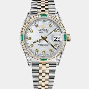 Rolex Customised White MOP Diamond 18K Yellow Gold Stainless Steel Datejust 16013 Automatic Men's Wristwatch 36mm