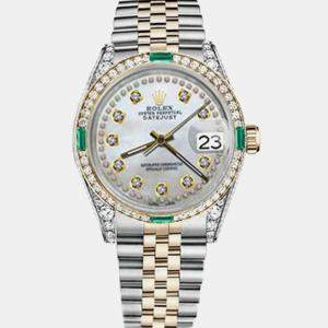 Rolex Customised White MOP Diamond 18K Yellow Gold Stainless Steel Datejust 16013 Automatic Men's Wristwatch 36mm