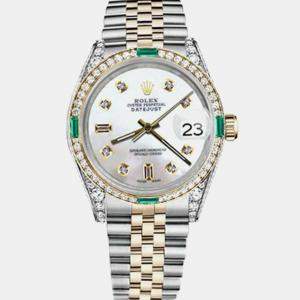 Rolex Customised White MOP Diamond 18K Yellow Gold Stainless Steel Datejust 16013 Automatic Men's Wristwatch 36mm