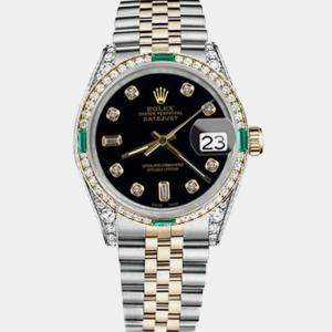 Rolex Customised Black Diamond 18K Yellow Gold Stainless Steel Datejust 16013 Automatic Men's Wristwatch 36mm