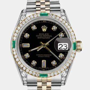Rolex Customised Black Diamond 18K Yellow Gold Stainless Steel Datejust 16013 Automatic Men's Wristwatch 36mm