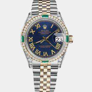 Rolex Customised Blue Diamond 18K Yellow Gold Stainless Steel Datejust 16013 Automatic Men's Wristwatch 36mm