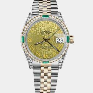 Rolex Customised Champagne Diamond 18K Yellow Gold Stainless Steel Datejust 16013 Automatic Men's Wristwatch 36mm