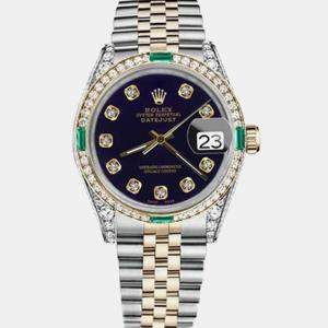 Rolex Customised Purple Diamond 18K Yellow Gold Stainless Steel Datejust 16013 Automatic Men's Wristwatch 36mm