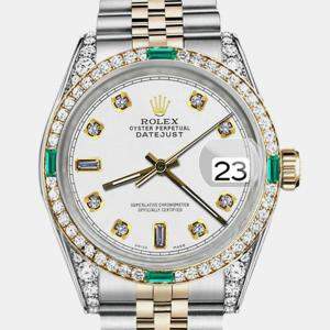 Rolex Customised White Diamond 18K Yellow Gold Stainless Steel Datejust 16013 Automatic Men's Wristwatch 36mm