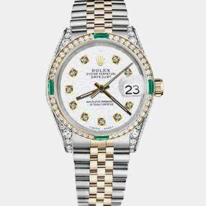 Rolex Customised White Diamond 18K Yellow Gold Stainless Steel Datejust 16013 Automatic Men's Wristwatch 36mm