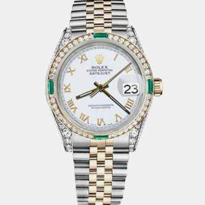 Rolex Customised White Diamond 18K Yellow Gold Stainless Steel Datejust 16013 Automatic Men's Wristwatch 36mm