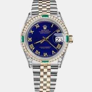 Rolex Customised Blue Diamond 18K Yellow Gold Stainless Steel Datejust 16013 Automatic Men's Wristwatch 36mm