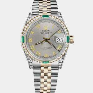Rolex Customised Grey Diamond 18K Yellow Gold Stainless Steel Datejust 16013 Automatic Men's Wristwatch 36mm