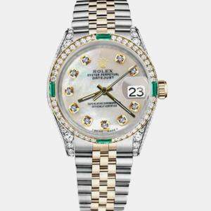 Rolex Customised White MOP Diamond 18K Yellow Gold Stainless Steel Datejust 16013 Automatic Men's Wristwatch 36mm