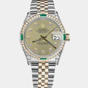 Rolex Customised Champagne Diamond 18K Yellow Gold Stainless Steel Datejust 16013 Automatic Men's Wristwatch 36mm
