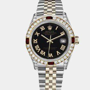 Rolex Customised Black Diamond 18K Yellow Gold Stainless Steel Datejust 16013 Automatic Men's Wristwatch 36mm