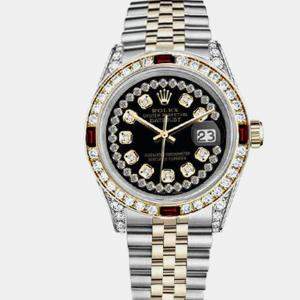 Rolex Customised Black Diamond 18K Yellow Gold Stainless Steel Datejust 16013 Automatic Men's Wristwatch 36mm