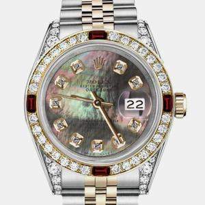 Rolex Customised Black MOP Diamond 18K Yellow Gold Stainless Steel Datejust 16013 Automatic Men's Wristwatch 36mm