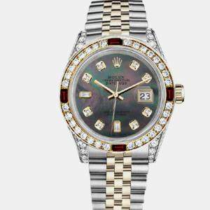 Rolex Customised Black MOP Diamond 18K Yellow Gold Stainless Steel Datejust 16013 Automatic Men's Wristwatch 36mm