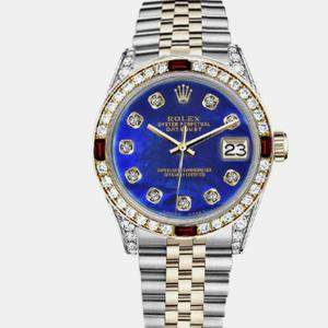 Rolex Customised Blue MOP Diamond 18K Yellow Gold Stainless Steel Datejust 16013 Automatic Men's Wristwatch 36mm