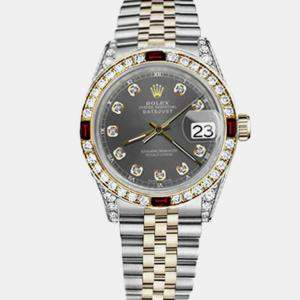Rolex Customised Grey Diamond 18K Yellow Gold Stainless Steel Datejust 16013 Automatic Men's Wristwatch 36mm