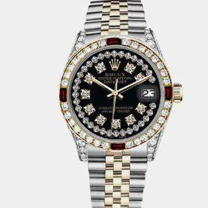 Rolex Customised Black Diamond 18K Yellow Gold Stainless Steel Datejust 16013 Automatic Men's Wristwatch 36mm