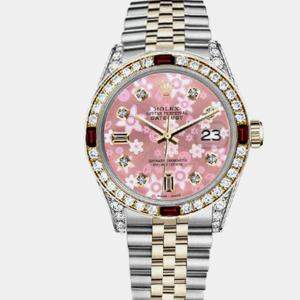 Rolex Customised Pink Diamond 18K Yellow Gold Stainless Steel Datejust 16013 Automatic Men's Wristwatch 36mm