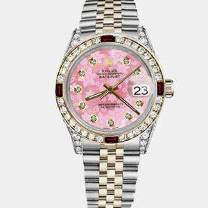 Rolex Customised Pink Diamond 18K Yellow Gold Stainless Steel Datejust 16013 Automatic Men's Wristwatch 36mm