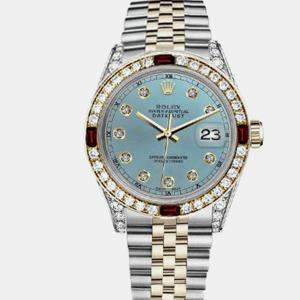 Rolex Customised Ice Blue Diamond 18K Yellow Gold Stainless Steel Datejust 16013 Automatic Men's Wristwatch 36mm