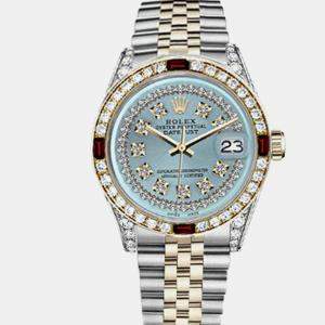 Rolex Customised Ice Blue Diamond 18K Yellow Gold Stainless Steel Datejust 16013 Automatic Men's Wristwatch 36mm