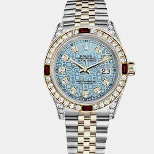 Rolex Customised Ice Blue Diamond 18K Yellow Gold Stainless Steel Datejust 16013 Automatic Men's Wristwatch 36mm