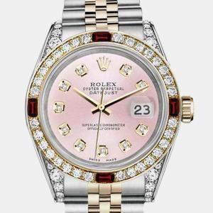 Rolex Customised Pink Diamond 18K Yellow Gold Stainless Steel Datejust 16013 Automatic Men's Wristwatch 36mm