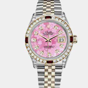 Rolex Customised Pink MOP Diamond 18K Yellow Gold Stainless Steel Datejust 16013 Automatic Men's Wristwatch 36mm