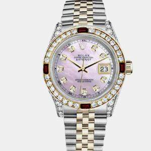 Rolex Customised Pink MOP Diamond 18K Yellow Gold Stainless Steel Datejust 16013 Automatic Men's Wristwatch 36mm