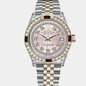 Rolex Customised Pink Diamond 18K Yellow Gold Stainless Steel Datejust 16013 Automatic Men's Wristwatch 36mm