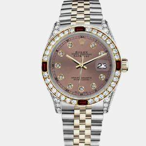 Rolex Customised Salmon Diamond 18K Yellow Gold Stainless Steel Datejust 16013 Automatic Men's Wristwatch 36mm
