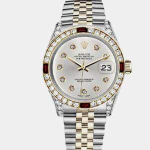 Rolex Customised Silver Diamond 18K Yellow Gold Stainless Steel Datejust 16013 Automatic Men's Wristwatch 36mm